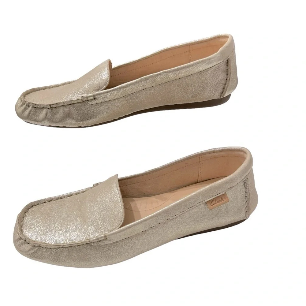 Clarks Women's Freckle Walk Mule, Champagne Leather Flats‎ Sz 9